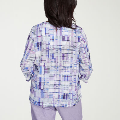 Alfred Dunner Crystal Springs Womens Split Crew Neck 3/4 Sleeve Blouse