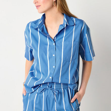 a.n.a Womens Short Sleeve Regular Fit Button-Down Shirt