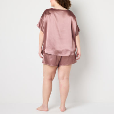 Ambrielle Womens Crew Neck Short Sleeve 2-pc. Plus Pajama Sets