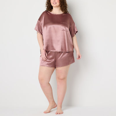 Ambrielle Womens Crew Neck Short Sleeve 2-pc. Plus Pajama Sets