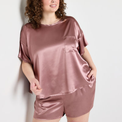 Ambrielle Womens Crew Neck Short Sleeve 2-pc. Plus Pajama Sets