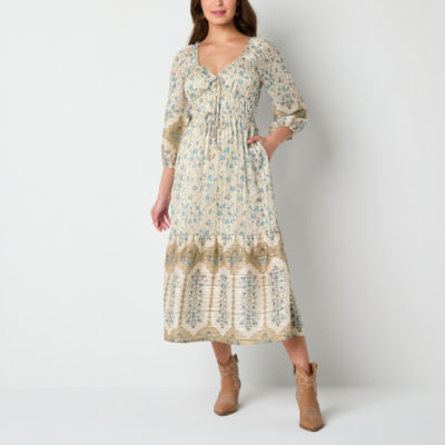 Frye and Co. Womens 3/4 Sleeve Floral Midi Maxi Dress