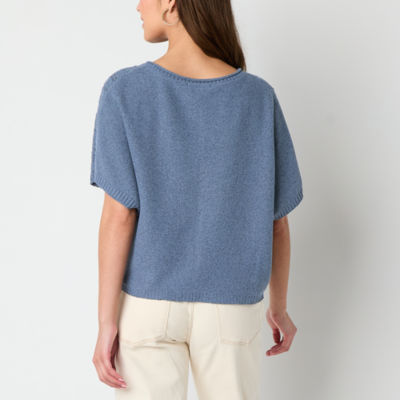 Frye and Co. Pointelle Womens Crew Neck Short Sleeve Pullover Sweater
