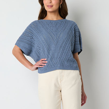 Frye and Co. Womens Crew Neck Short Sleeve Pullover Sweater, X-large-xx-large, Blue