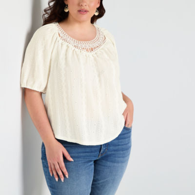 Frye and Co. Womens Elbow Sleeve Plus Blouse