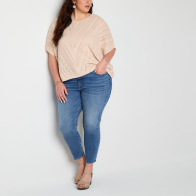 Frye and Co. Plus Pointelle Womens Crew Neck Short Sleeve Pullover Sweater