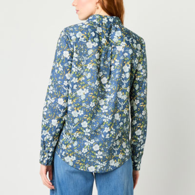 St. John's Bay Womens Long Sleeve Regular Fit Button-Down Shirt