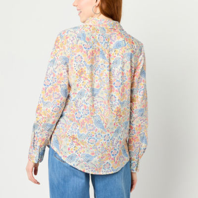 St. John's Bay Womens Long Sleeve Regular Fit Button-Down Shirt