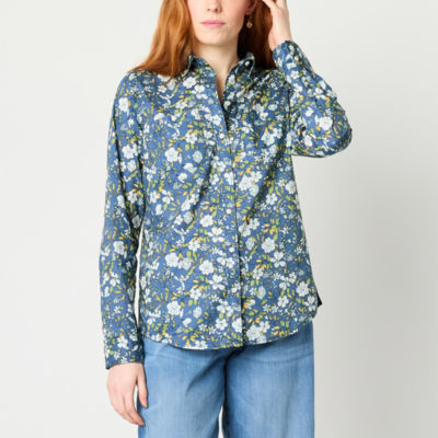 St. John's Bay Womens Long Sleeve Regular Fit Button-Down Shirt