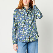 St. John's Bay Womens Keyhole Neck Short Sleeve Blouse