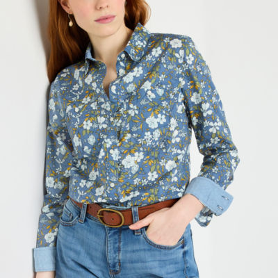 St. John's Bay Womens Long Sleeve Regular Fit Button-Down Shirt
