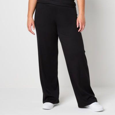 PUMA Womens Plus Mid Rise Rib Straight Pull-On Pants