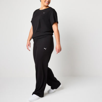 PUMA Womens Plus Mid Rise Rib Straight Pull-On Pants