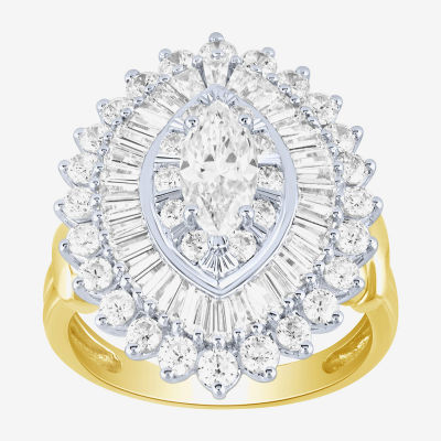 (Si2 / G) Womens 2 1/2 CT. T.W. Lab Grown White Diamond 10K Gold Oval Marquise Cluster Cocktail Ring