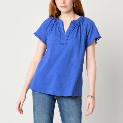 St. John's Bay Womens Split Crew Neck Short Sleeve T-Shirt