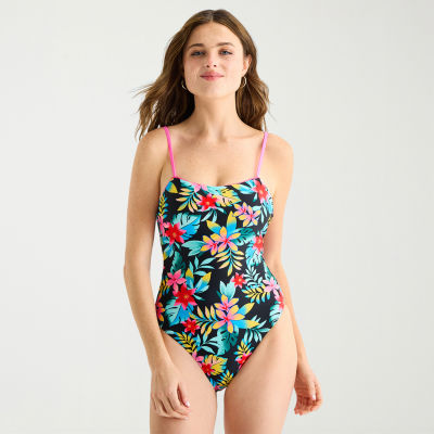 Arizona Womens Exotic Tropical Leaf Juniors One Piece Swimsuit