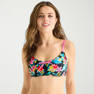 Arizona Womens Adjustable Straps Tropical Leaf Juniors Bralette Bikini Swimsuit Top