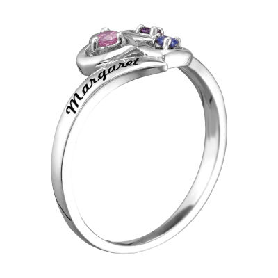 Personalized Womens Genuine 10K Gold Heart 3-Stone Cocktail Ring
