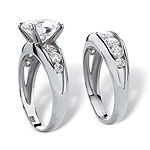 DiamonArt® Womens White Cubic Zirconia Sterling Silver Round Bridal Set