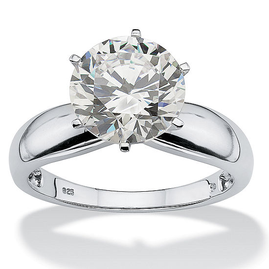 DiamonArt® Womens 3 1/2 CT. T.W. White Cubic Zirconia Platinum Over Silver Round Engagement Ring
