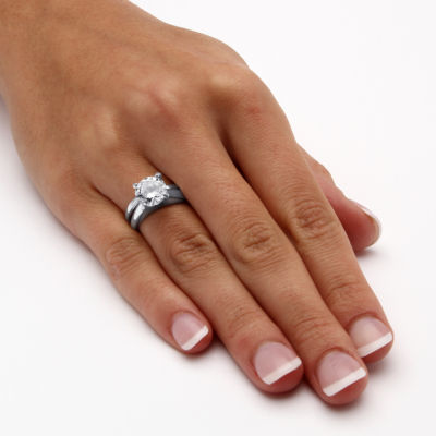 DiamonArt® Womens 3 CT. T.W. White Cubic Zirconia Platinum Over Silver Round Bridal Set