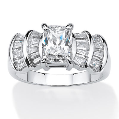 DiamonArt® Womens 3 CT. T.W. White Cubic Zirconia Platinum Over Silver Rectangular Engagement Ring