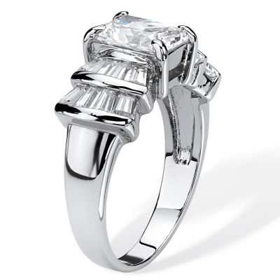 DiamonArt® Womens 3 CT. T.W. White Cubic Zirconia Platinum Over Silver Rectangular Engagement Ring