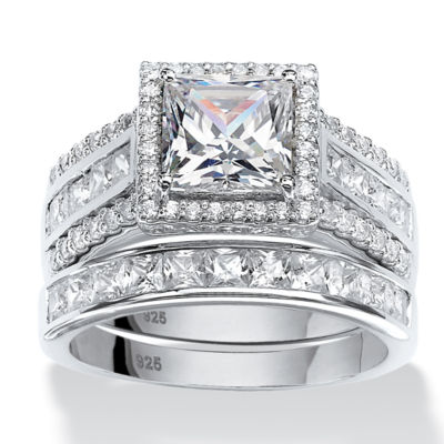 DiamonArt® Womens 3 1/2 CT. T.W White Cubic Zirconia Platinum Over Silver Square Bridal Set
