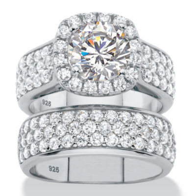 DiamonArt® Womens 4 1/2 CT. T.W. White Cubic Zirconia Platinum Over Silver Round Bridal Set