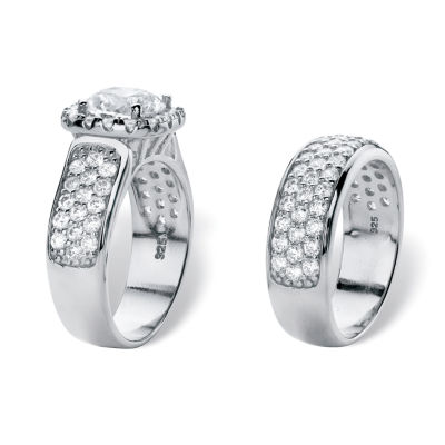 DiamonArt® Womens 4 1/2 CT. T.W. White Cubic Zirconia Platinum Over Silver Round Bridal Set