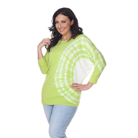 White Mark Plus Tie Dye Womens Boat Neck 3/4 Sleeve Tunic Top, 3x, Green