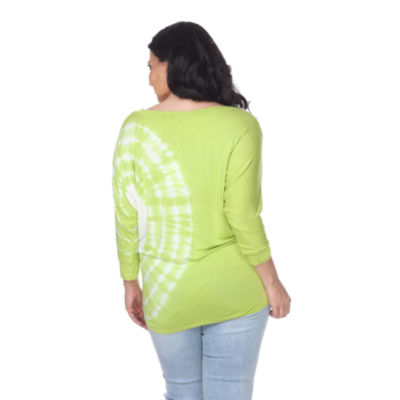 White Mark Plus Tie Dye Womens Boat Neck 3/4 Sleeve Tunic Top