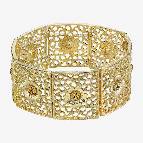 1928 Gold Tone Flower Stretch Bracelet