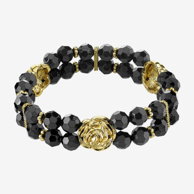 1928 Gold Tone Black Stretch Bracelet