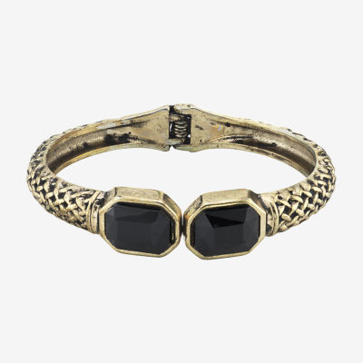 1928 Antigued Gold Tone Womens Black Cuff Bracelet
