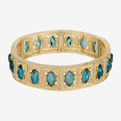 1928 Gold Tone Blue Stretch Bracelet