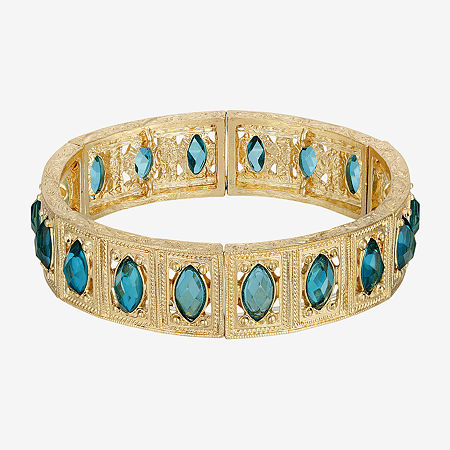 1928 Gold Tone Stretch Bracelet, One Size, Blue