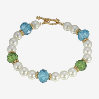 1928 Gold Tone Womens Green Simulated Pearl Beaded Bracelet