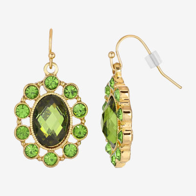 1928 Gold-Tone Womens Green Crystal Oval Drop Earrings