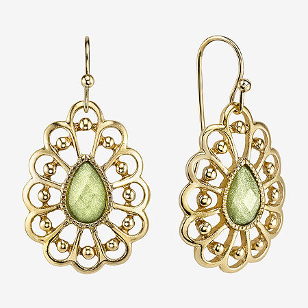 1928 Gold-Tone Pear Drop Earrings, One Size, Green