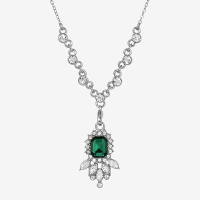 1928 SilverTone Crystal 16 Inch Link Pendant Necklace, Color Green JCPenney