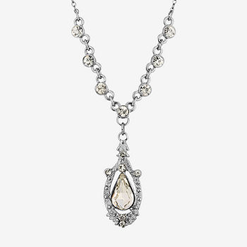 1928 Silver-tone Pearl and Crystal Pendant Necklace 1928 Silver-tone Pearl and Crystal Pendant Necklace
