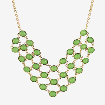 1928 Gold-Tone 16 Inch Cable Oval Statement Necklace, One Size, Green