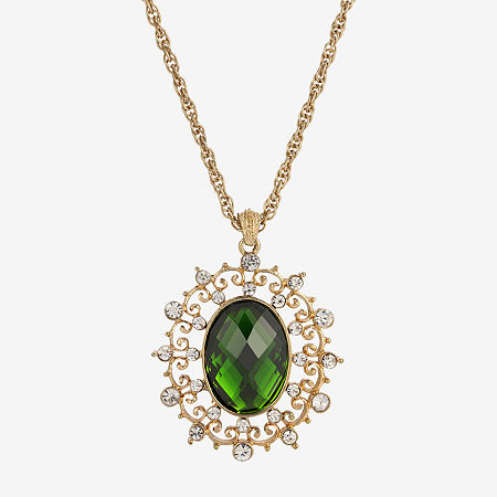 1928 Gold-Tone Crystal 16 Inch Rope Oval Pendant Necklace, One Size, Green