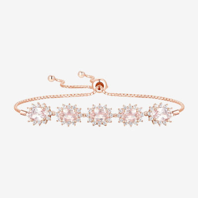 Lab Created Pink Champagne Sapphire & White Sapphire Starburst Bolo Bracelet in 14K Rosegold over Silver
