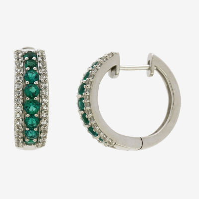 Lab Created Green Emerald Sterling Silver Hoop Earrings