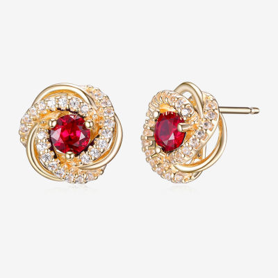 Lab Created Red Ruby 18K Gold Over Silver 10.6mm Stud Earrings