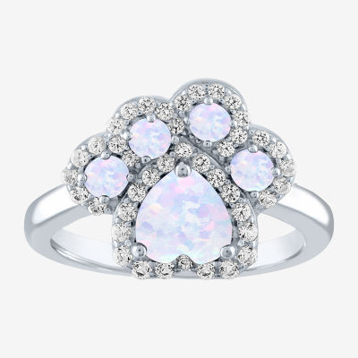 Womens Lab Created White Opal Sterling Silver Cocktail Ring