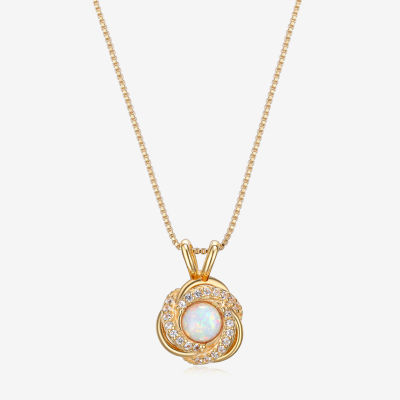 Womens Lab Created White Opal 18K Gold Over Silver 18 Inch Pendant Necklace