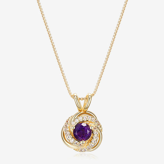 Womens Lab Created Purple Amethyst 18K Gold Over Silver Pendant Necklace
